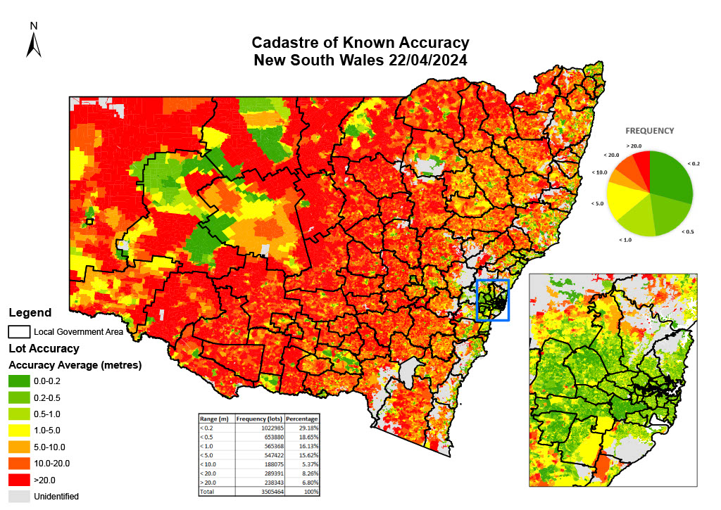 Map displaying the estimated accuracy of the NSW Cadastre